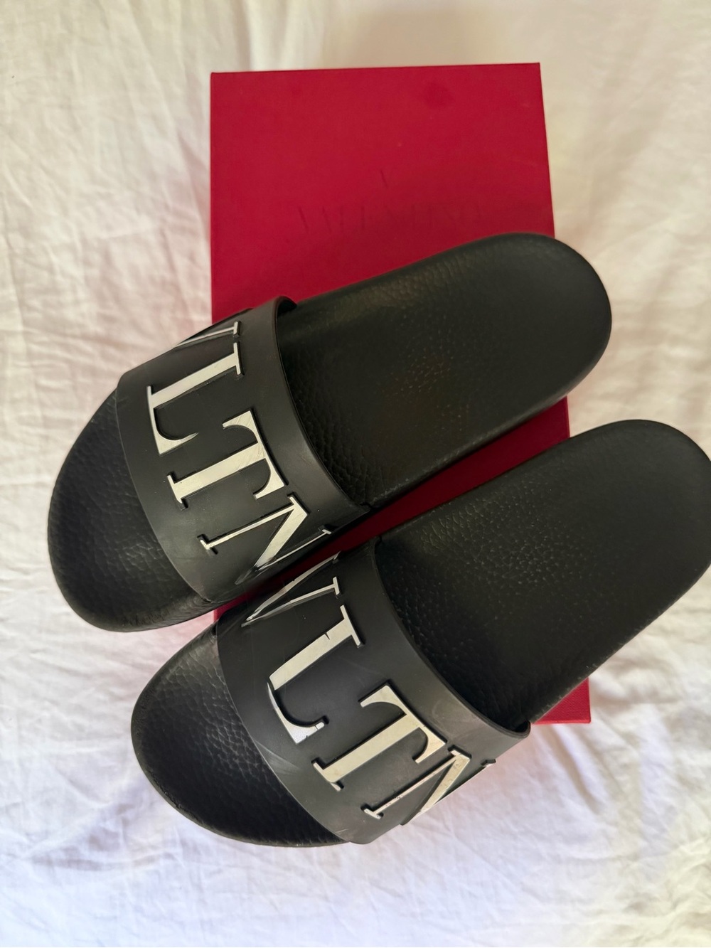 VALENTINO Black Slide Rubber Sandals w/ Logo